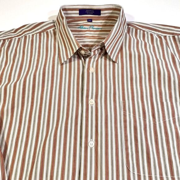 Alan Flusser XXL Brown Stripe Cotton Shirt - Picture 2 of 6